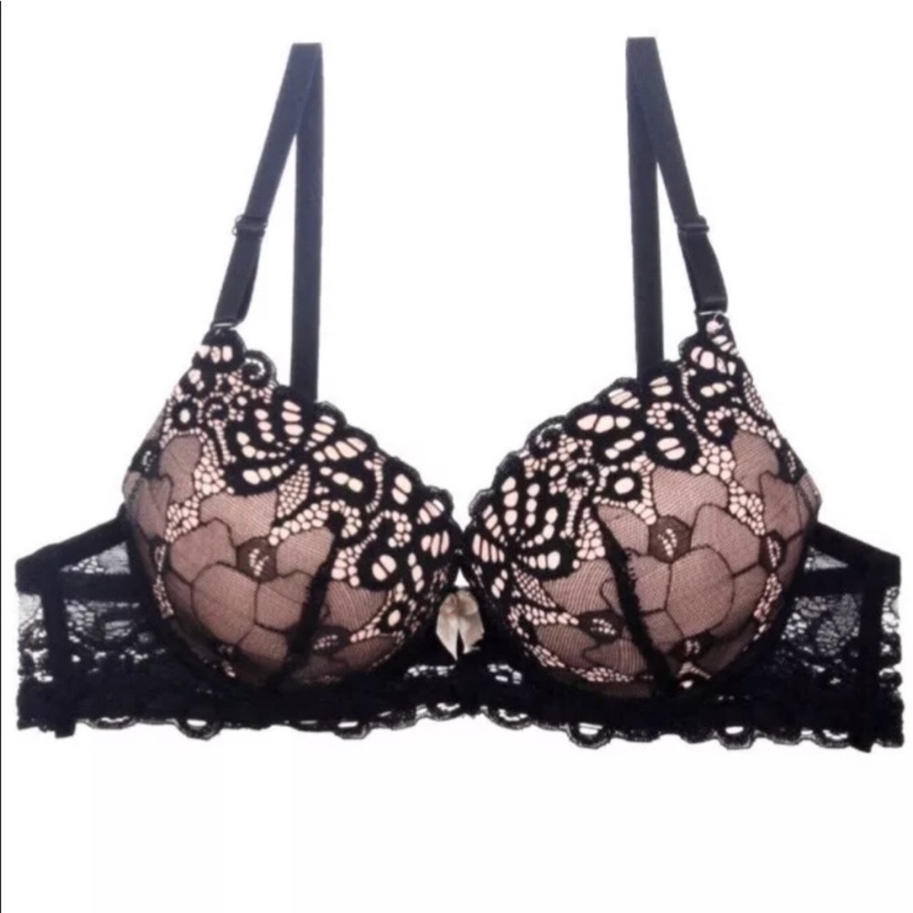 Youmita Blue Padded Mesh Lace Push-Up Bra